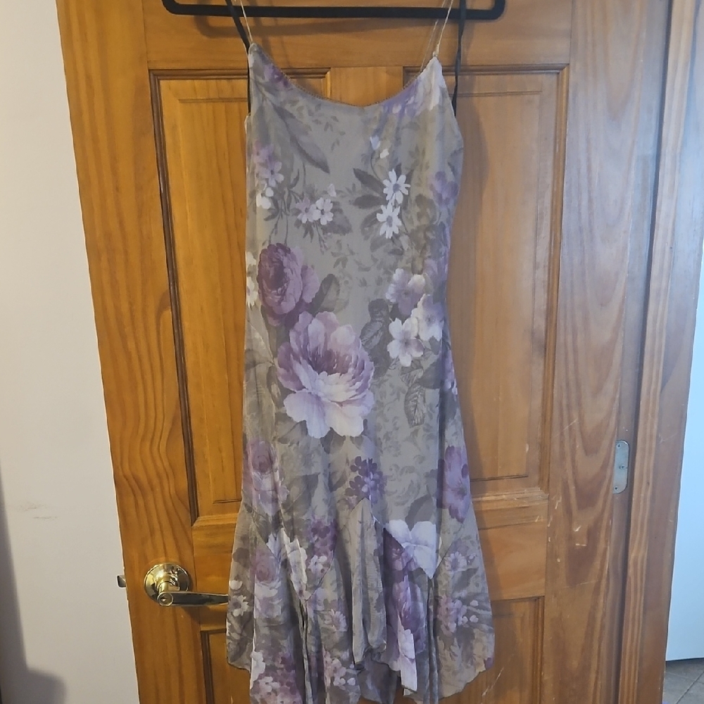 Lilac Floral Midi Slip Dress with Spaghetti Straps